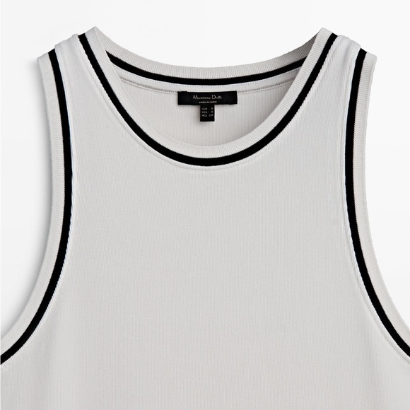 NWT. Massimo Dutti White Top with Contrast Piping Detail. Size M. - Picture 2 of 8